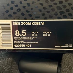 Nike zoom Kobe VI size 8.5 original box without lid